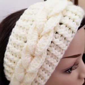Handmade Knit Winter Braided Women's Headband. Ivory. New